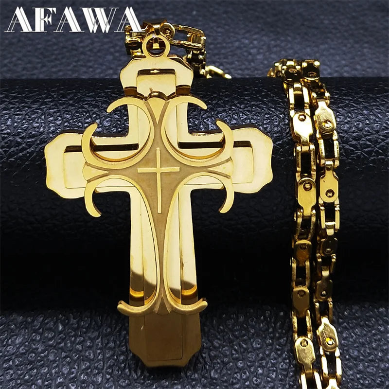 Big Cross Jesus Necklace for Man Stainless Steel Gold Color Christ God Chain Necklaces Christmas Gift Jewelry collar