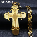 Big Cross Jesus Necklace for Man Stainless Steel Gold Color Christ God Chain Necklaces Christmas Gift Jewelry collar