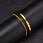 Vnox 2pcs Stackable Bracelets for Men Teens, Open Cuff Bangle, Twisted Rope Figaro Chain Cuban Link Chain Bracelets Set