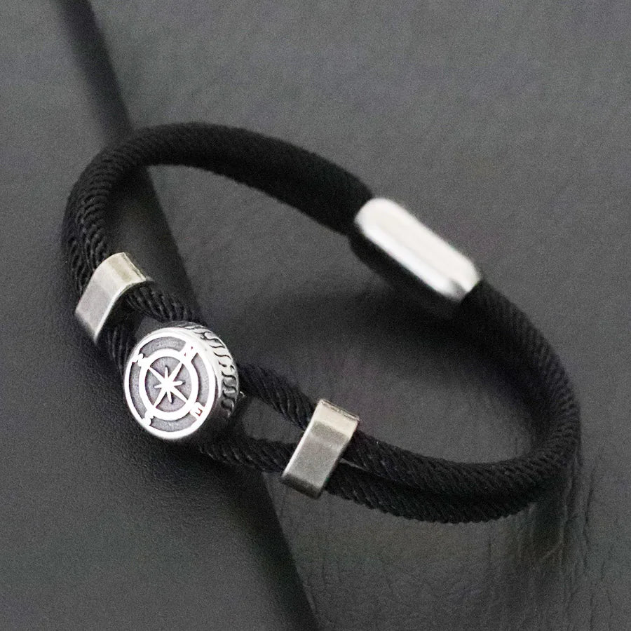 Pirate Style Nautical Compass Bracelet With Strong Magnetic Buckle Vintage Viking Bilayer Milan Rope Wrap Braslet Gift