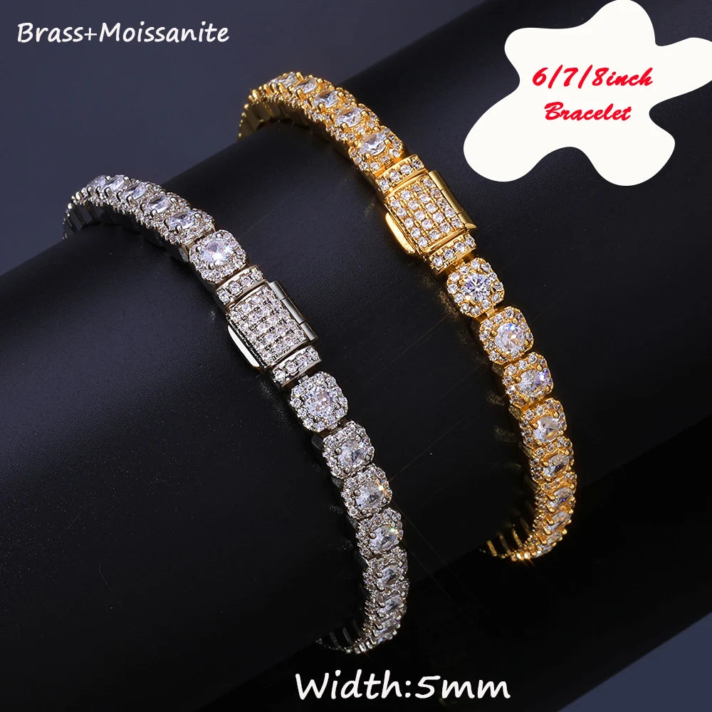 Fine 5mm Bling VVS1 Moissanite Tennis Necklace Iced out Brass Fashionable Hip Hop Style Men Women Bracelet With GRA Certificate