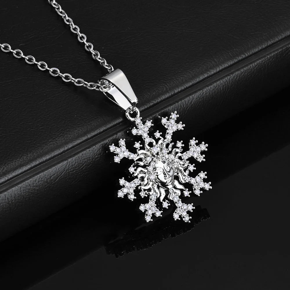 Silver Snowflake Pendant Necklace Iced Out