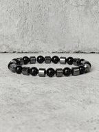 Hematite Stone Bracelet Handmade Woven with Gold color Spacers Cylinder Beads Leather for Energy Protection Reiki Charm Jewelry