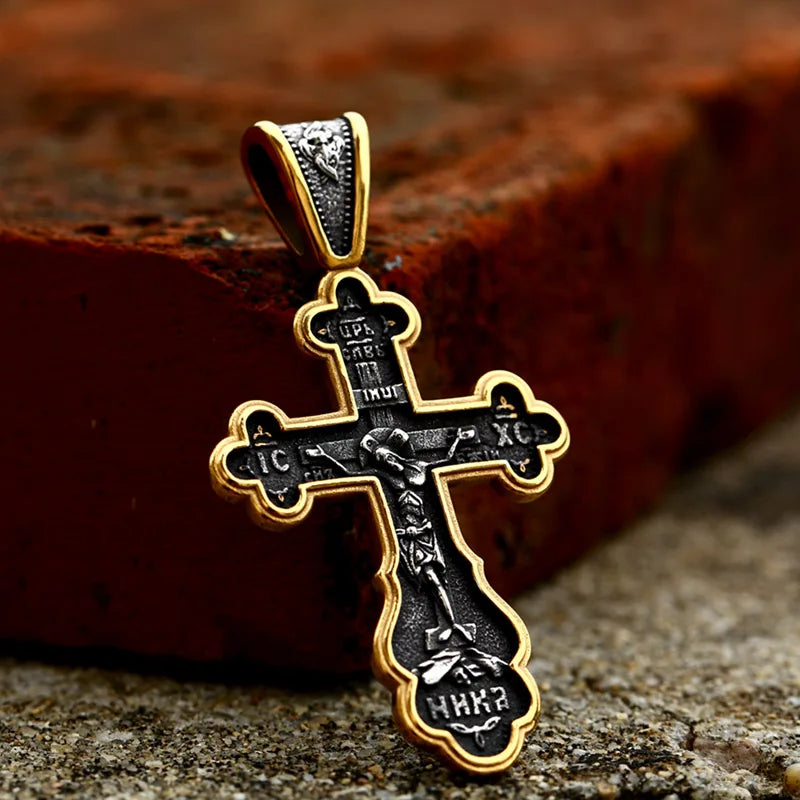 Jesus Cross Men's  Stainless Steel Crucifix Eastern Orthodox  Pendant Chain Necklace Jewelry BP8-515