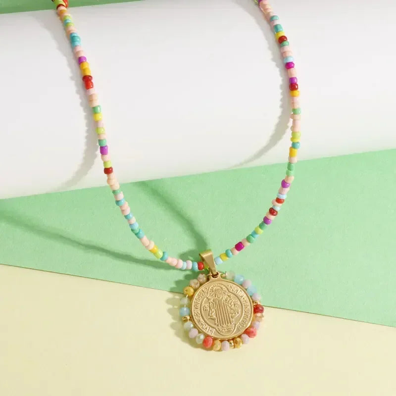 Hip Hop Iced Out San Benito San Benito Holy Medal Pendant Jesus Necklace Religious Amulet Jewelry for Men and Women