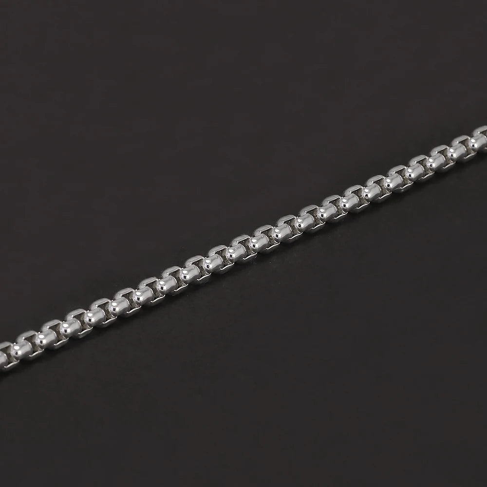 Silver 3mm Round Box Chain Link Bracelet for Men Fashion Jewelry Accessories