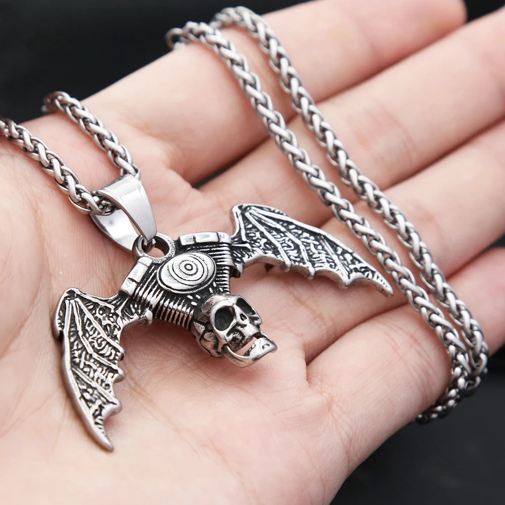 Skull Engine Demon Wings Pendant — Stainless