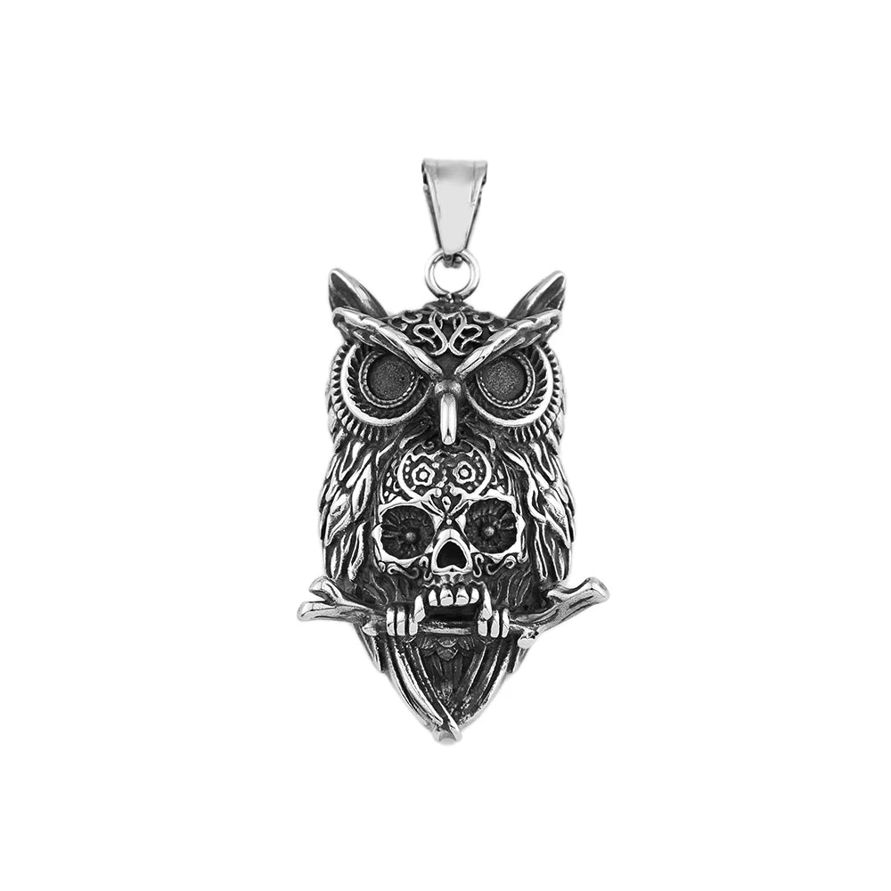 Owl Skull Pendant — Stainless Steel