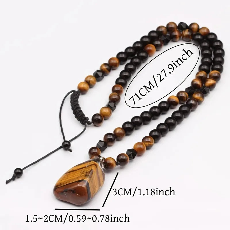 Black Tiger Eye Beaded Pendant Necklace