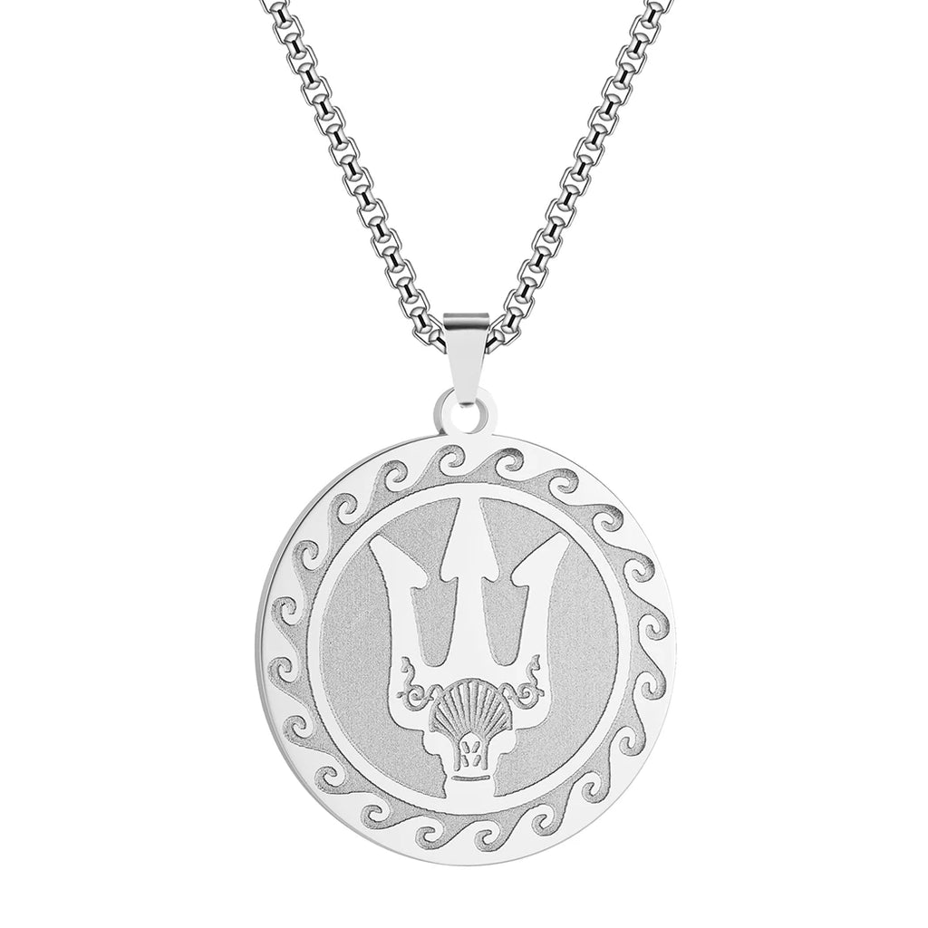 Kinitial Poseidon Unisex necklace Greek God of the Sea, Locket Necklace, Exquisite Trident Talisman necklace