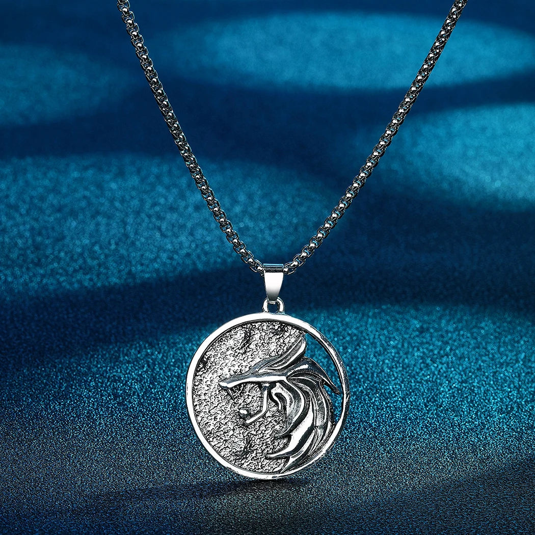 Witcher Geralt Wolf Medallion Pendant — Silver