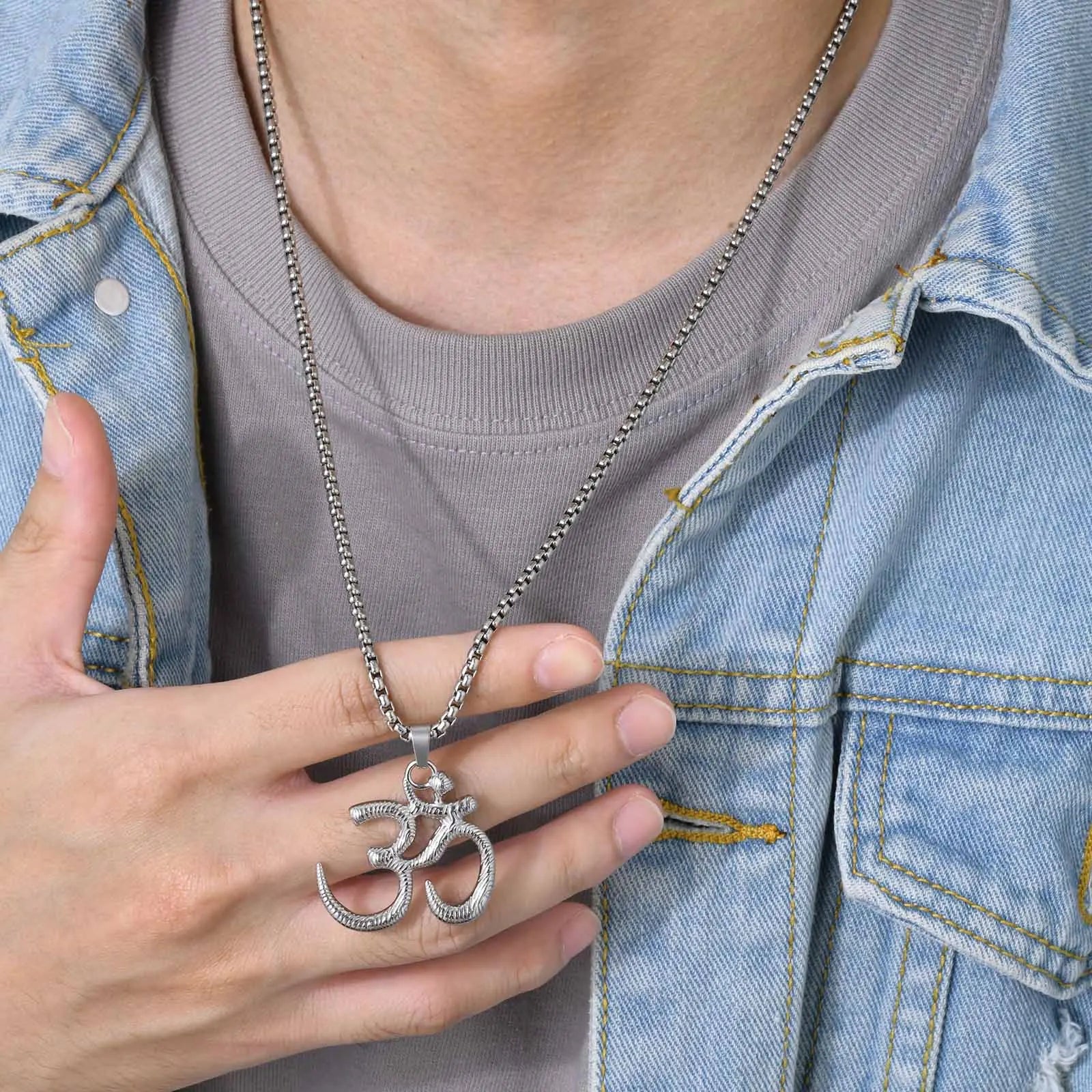 Stainless Steel Yoga Om Necklaces for Men,Punk Solid Metal Aum Pendant Collar Gifts,Male Jeweklry Gifts