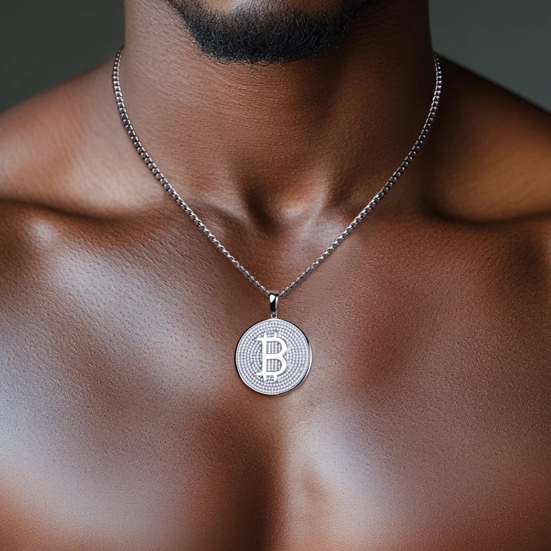 Iced Out Bitcoin Pendant — 925 Silver