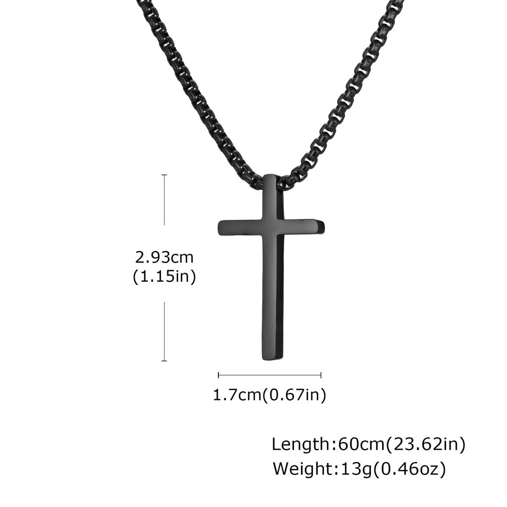 Vnox 60cm Box Chain Cross Pendant Necklaces for Men, Simple Plain Black Silver Gold Color Stainless Steel Thick Cross Collars