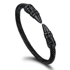 U7 Stainless Steel 6mm Wide Twristed Cable Open Bangle Cuff for Man Skull Dragon Long Charm End Rock Gothic Punk Jewelry Gift