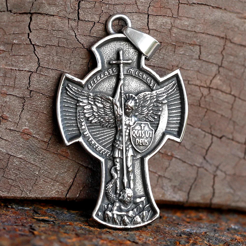 Vintage 2024 New Dropshipping Men's 316L Stainless Steel Saint Michael Pendant Necklace Lucky Chain Jewelry Man or Women Gift