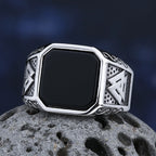 2024 New 316L Stainless Steel Celtic Knot Viking Polished Ring Black Zircon Vintage Jewelry For Couple Gift Good Detail