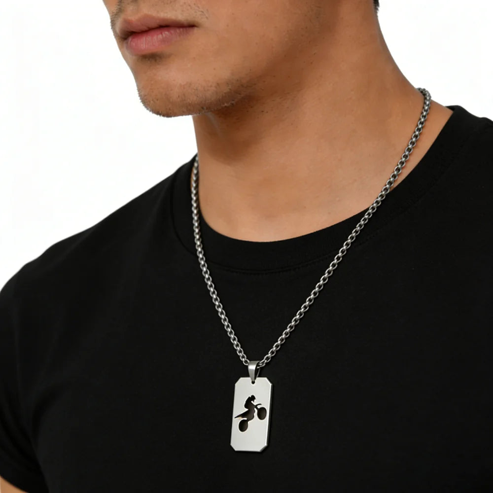 Silver Motorcycle Pendant Necklace Box Chain