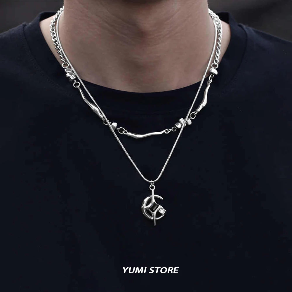 Titanium Steel Double-layer Moon Star Necklace Luxury Clavicle Chain Hip Hop Non Fading Couple Jewelry New Unisex  Punk Gift