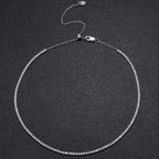 FEOBUR 2mm Moissanite Tennis Necklaces for Women S925 Silver Plated 18K Gold Adjustable Choker Full Diamond Neck Chain