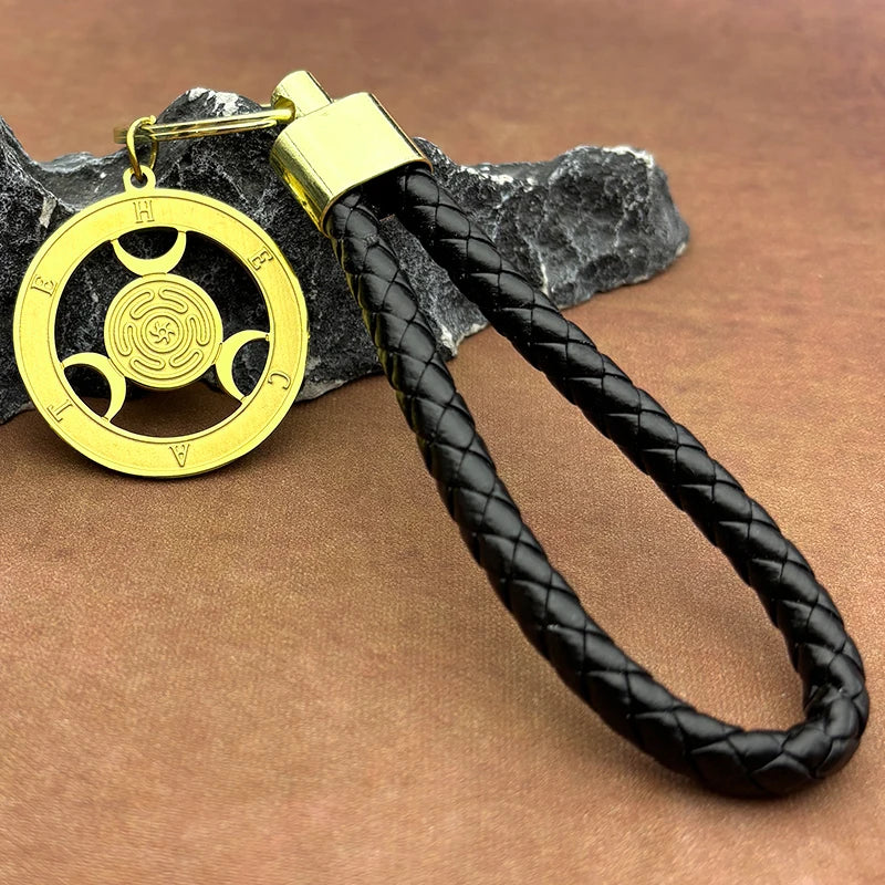 Key Steel Pendant Wicca Triple Moon Goddness Hekate