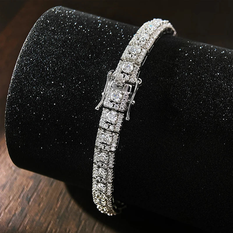 6mm Wide Cuban Link D Color VVS1 Moissanite Tennis Bracelet GRA Certified Pass Diamond Tester S925 Sterling Silver 18K
