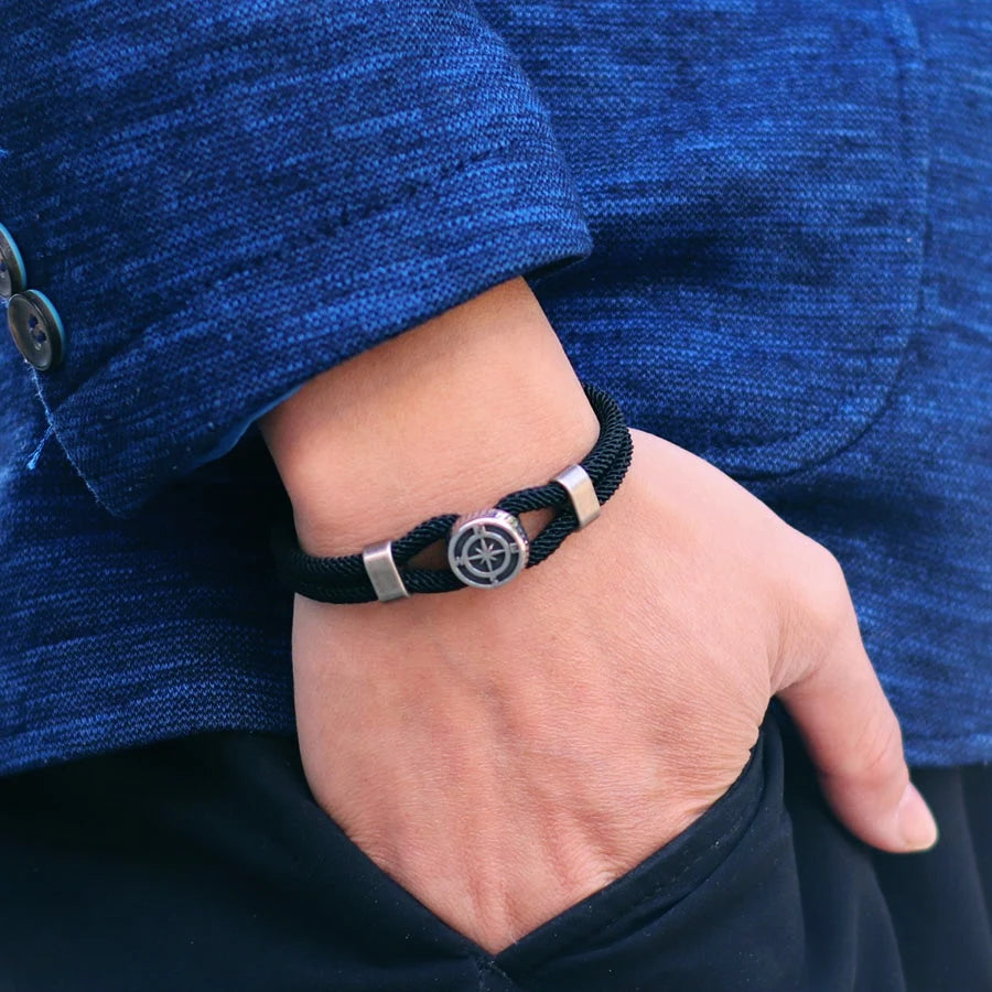 New Compass Braslet Viking Nautical Rope Braslet Fashion Mens Bracelet Antique Pulsera Hombre Armband Herren Wrap