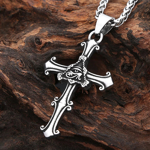 Cross Horus Eye Steel Pendant Vintage Egyptian
