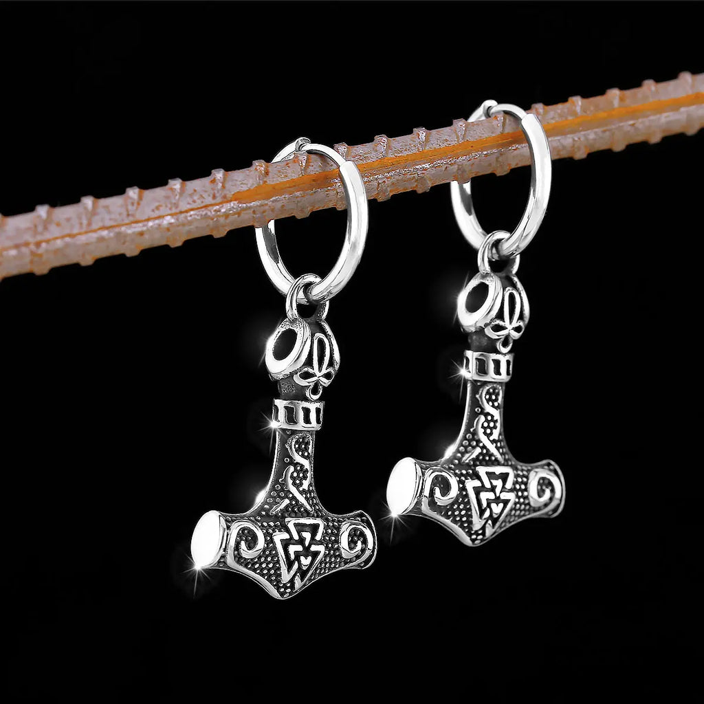 Thor's Hammer Viking Stud Earrings for Men — Stainless Steel