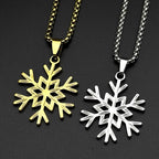 Hollow Snowflake Pendant Necklace For Women Men Stainless Steel Gold Color Fashion Winter Chain Jewelry Minimalist Gift