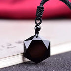 Black Obsidian Star Pendant Necklace — Black