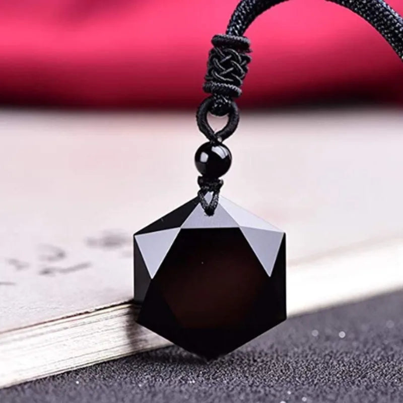 Black Obsidian Star Pendant Necklace — Black