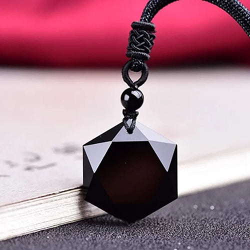Black Obsidian Star Pendant Necklace — Black