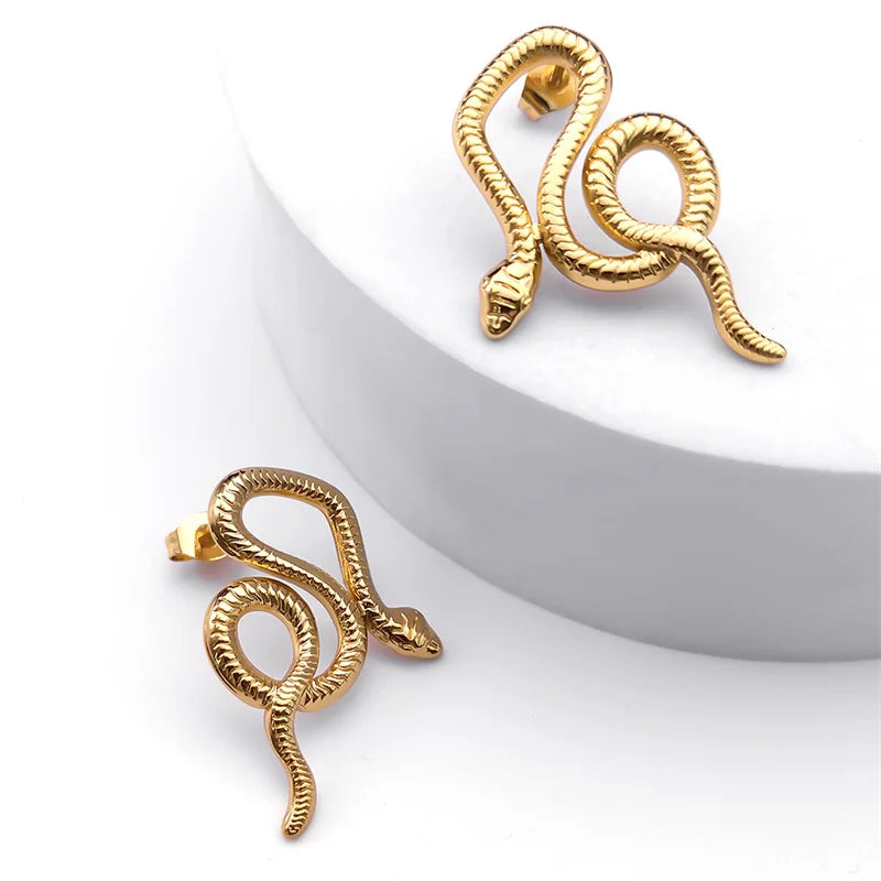 Snake Gold Earrings Vintage Stud Animal Exaggerated