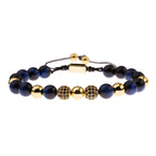 Black CZ Pave Ball Beaded Bracelet for Men — Adjustable Weave