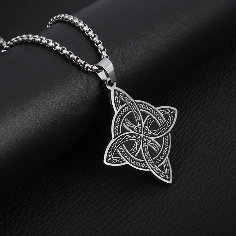 Silver Color Stainless Steel Pattern Witch Knot Pendant Necklace Celtic Knot Lucky Jewelry Christmas Gift for Friends Family