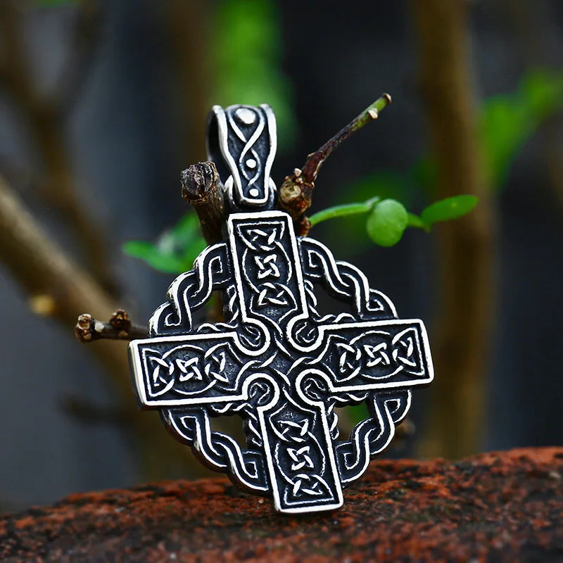 Viking Disc Cross Pendant — Stainless Steel
