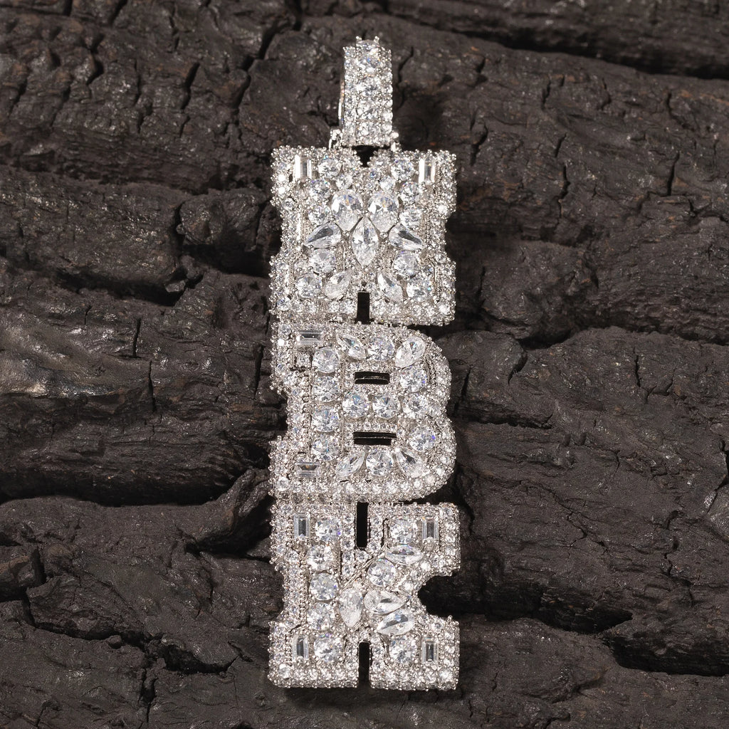 THE BLING KING Custom Vertical Initial Letter Pendant Mixed Inlay Different Shape Cubic Zircon NamePlate Necklace