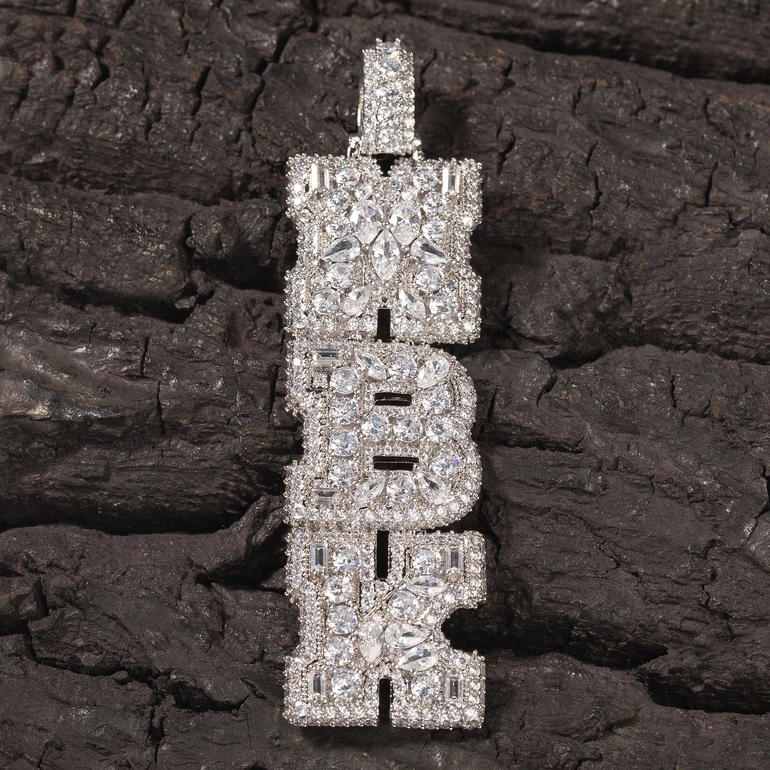 THE BLING KING Custom Vertical Initial Letter Pendant Mixed Inlay Different Shape Cubic Zircon NamePlate Necklace