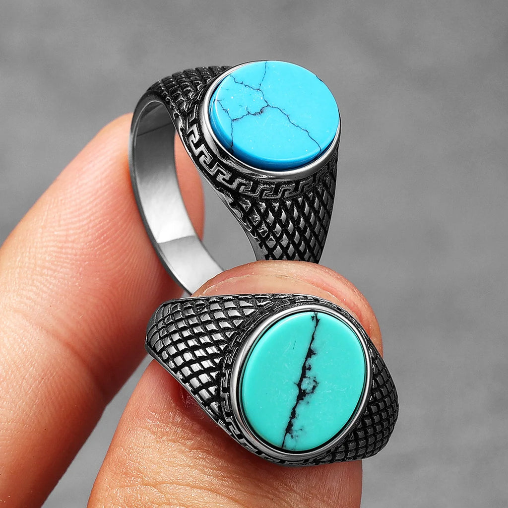 Turquoise Stone Ring Stainless Steel Minimal