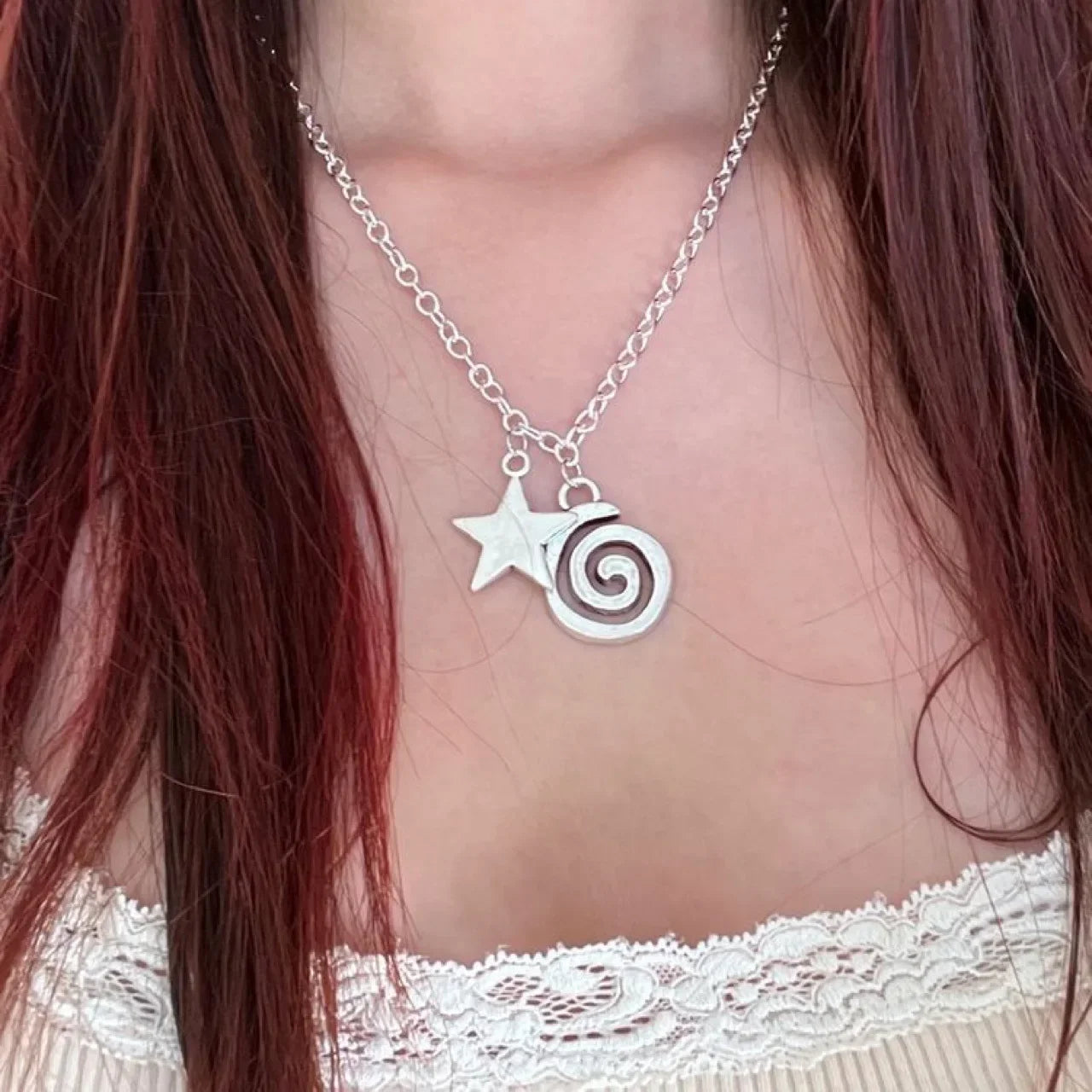 Spiral Vortex Pentagram Pendant — Silver
