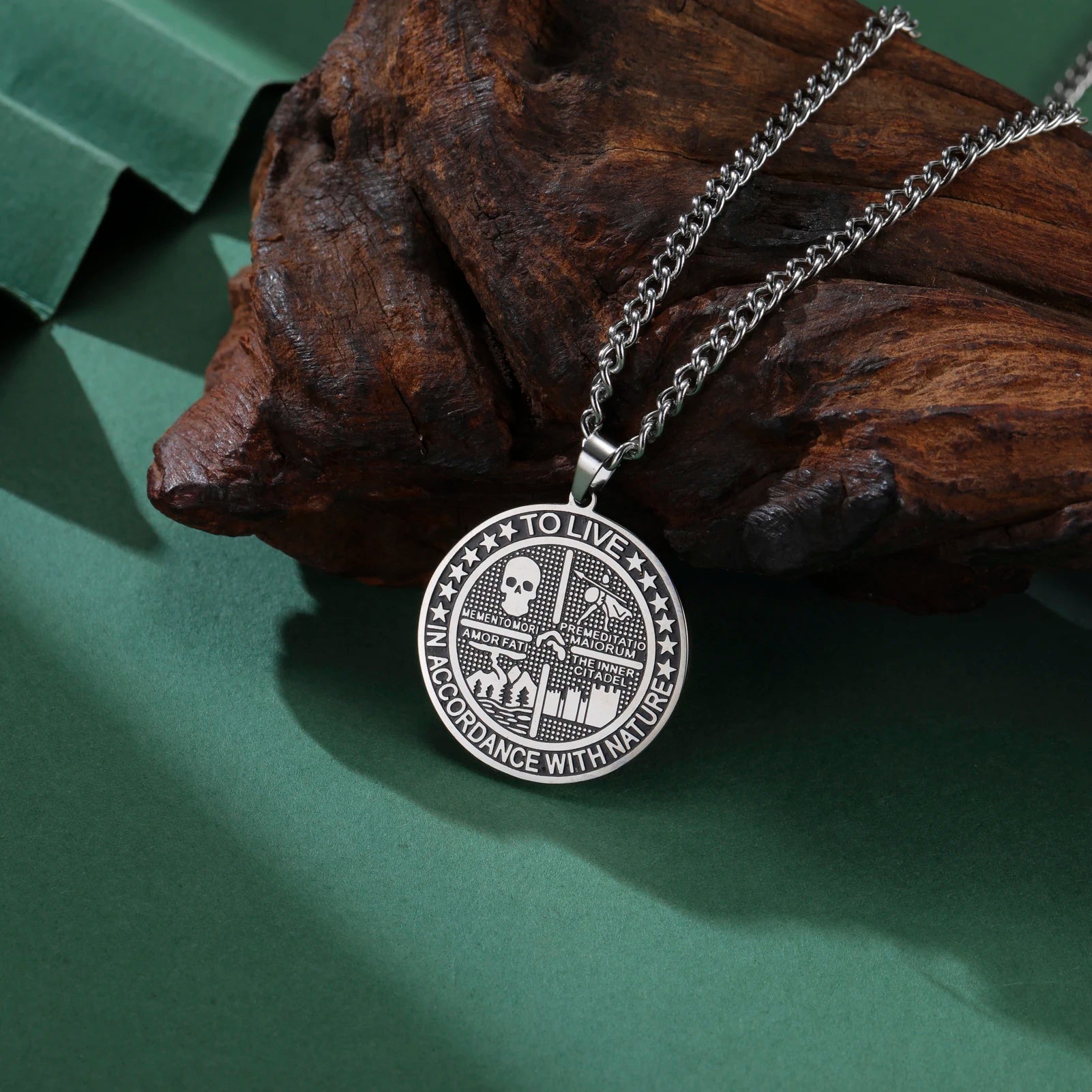 Memento Mori Stoic Medallion Pendant Necklace