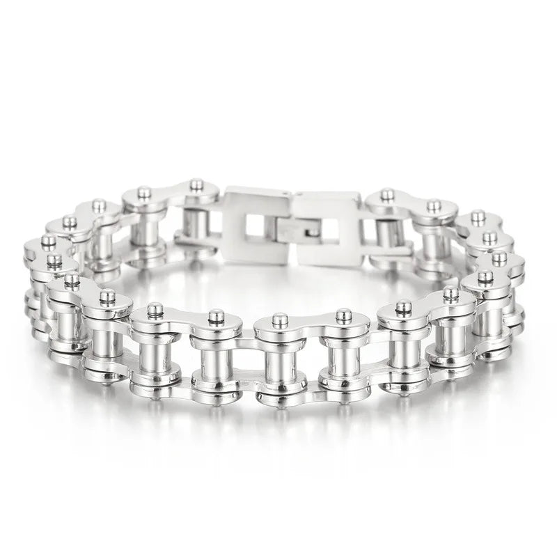Retro Heavy Brush Stainless Steel Motorcycle Chain Bracelet 11/13MM Wide Mens Women Bike Biker Bracelets Hip-Hop Jewelry 19-23cm