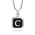 Initials Necklaces for Men Women,A-Z 26 Letters Black Square Stainless Steel Pendant Collar,45-60CM Twisted Rope Chain