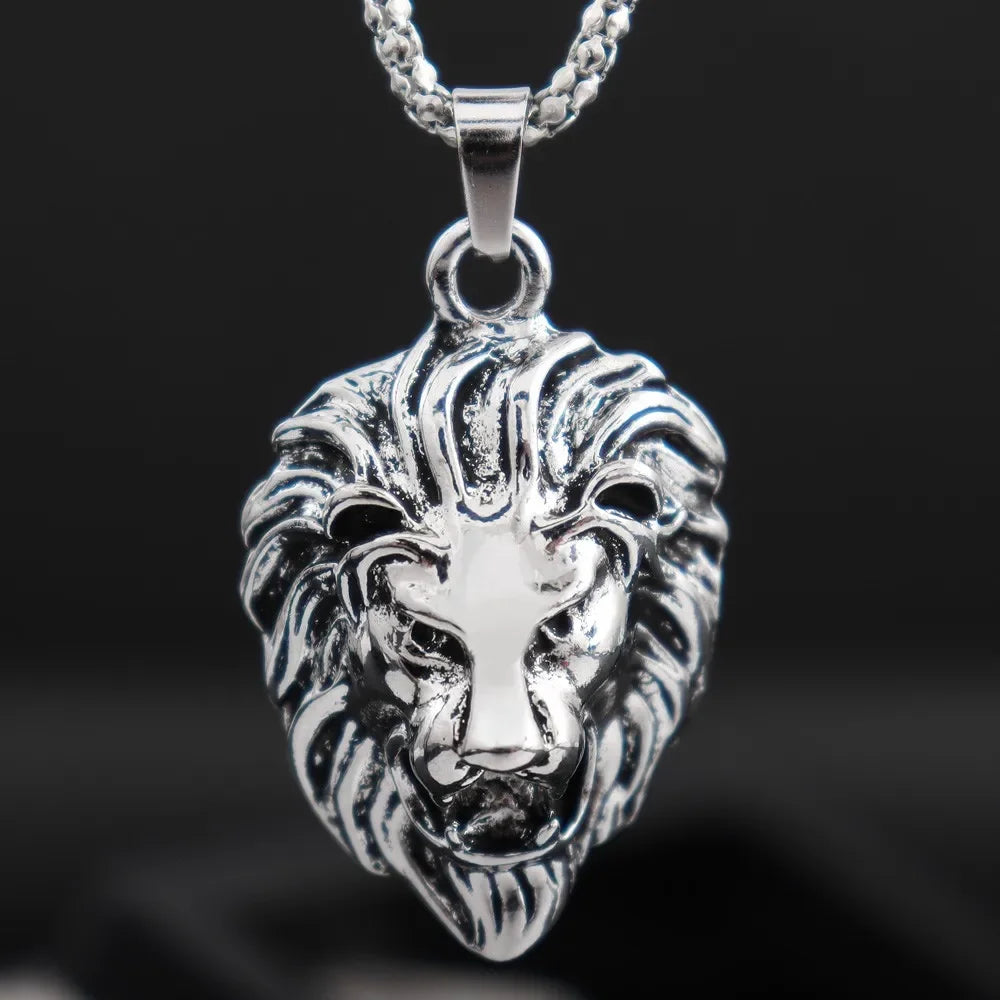 Punk Hip Hop Men Necklace Animal Lion Head Pendant Necklace New Fashion Metal Sliding Pendant Necklace Accessories