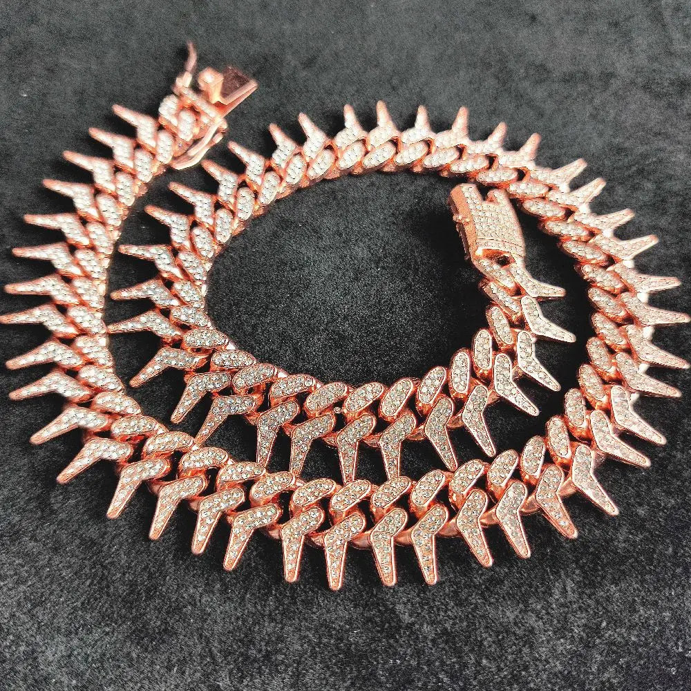 20mm Gothic Thorns Flash Full Rhinestone Miami Cuban Chain Luxury Fashion Men's Necklace For Women Hip Hop Cool