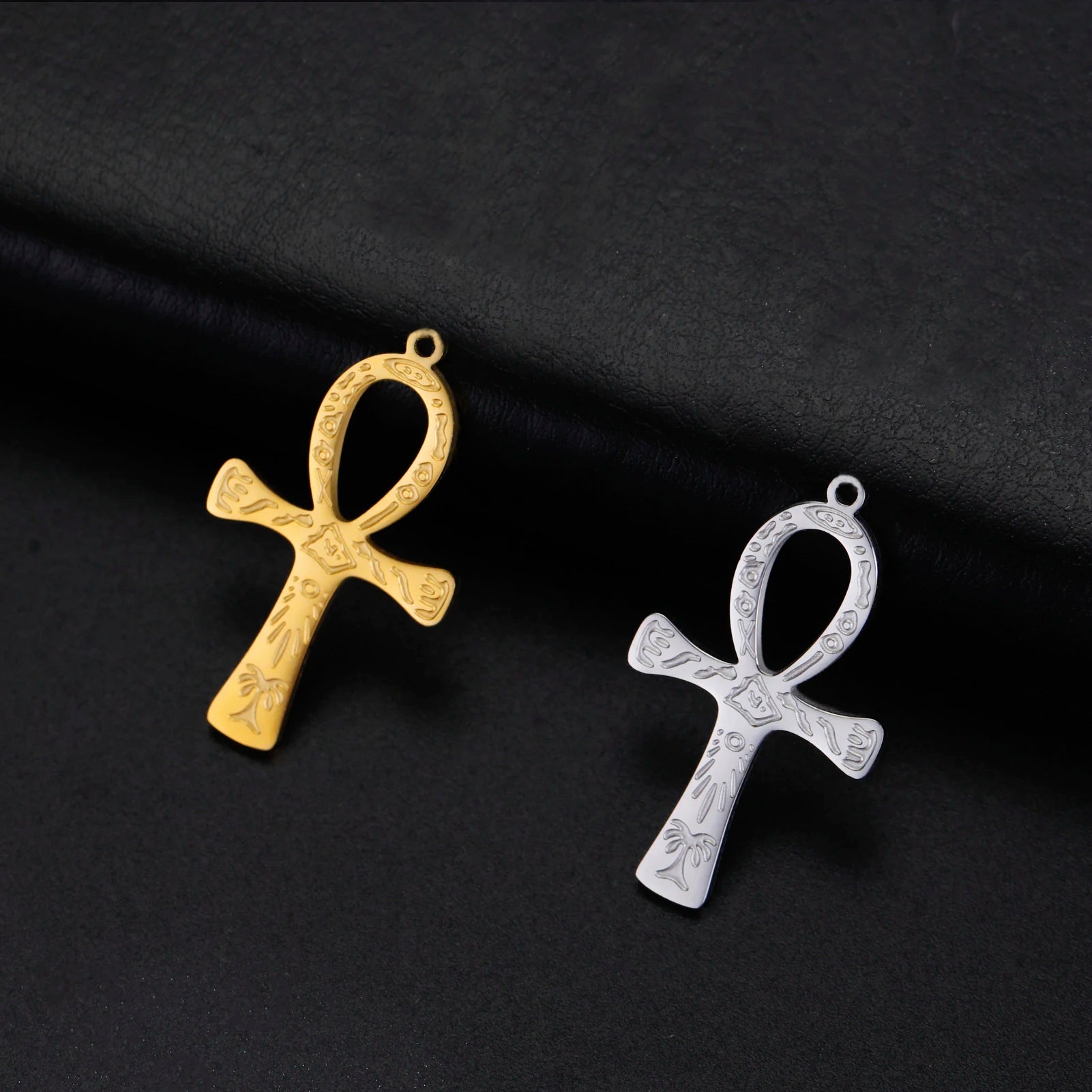 LIKGREAT Egyptian Ankh Cross Egypt Eye Pendant for Necklace Earrings Stainless Steel Eye of Horus Charms for Jewelry