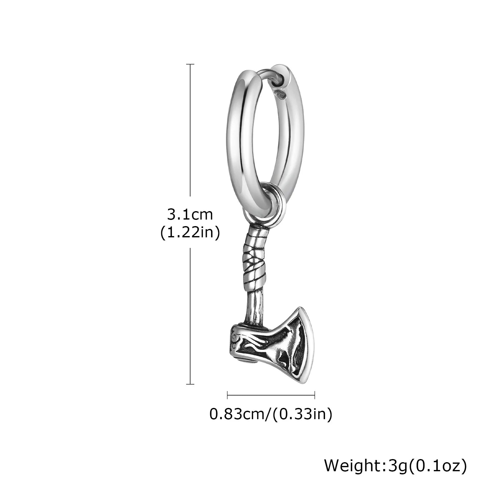 Viking Wolf Axe Hoop Earrings — Stainless Steel