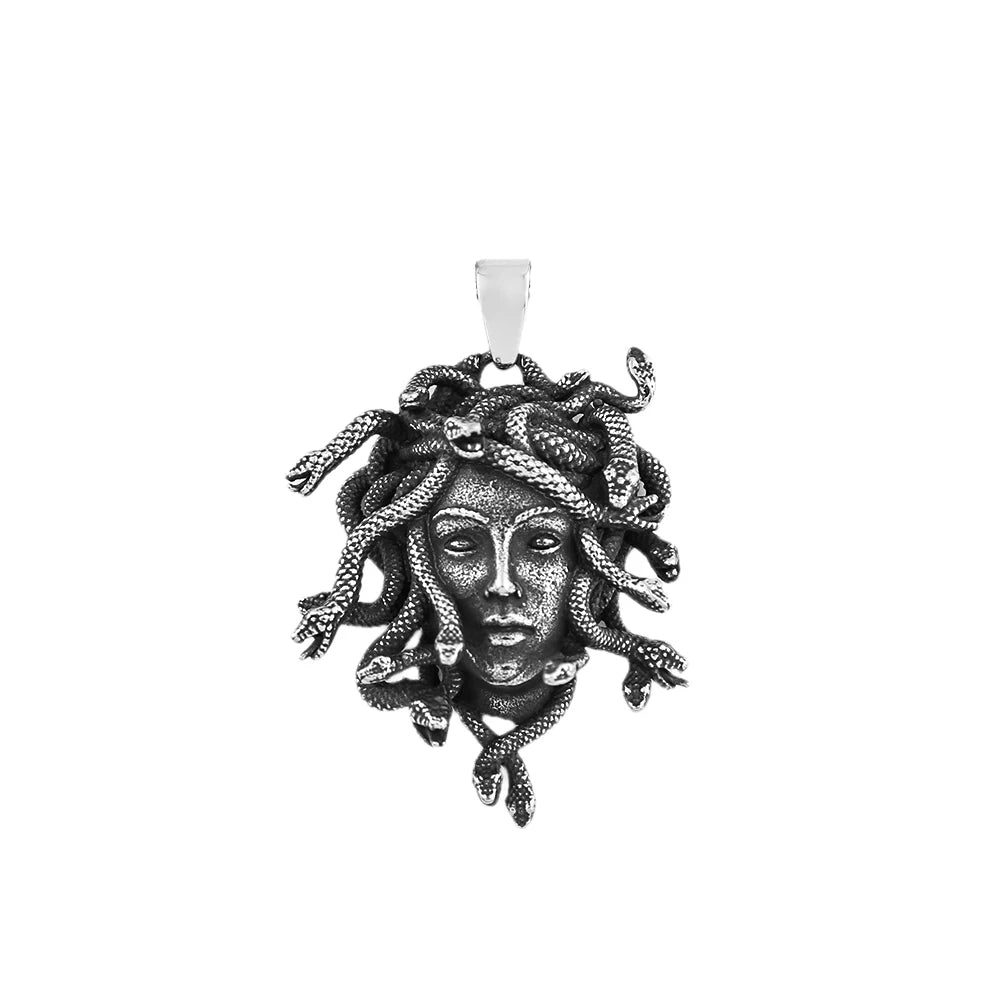 Gothic Unique Medusa Necklace for Men Women Punk Vintage Stainless Steel Snake Pendant Fashion Amulet Jewelry Gifts