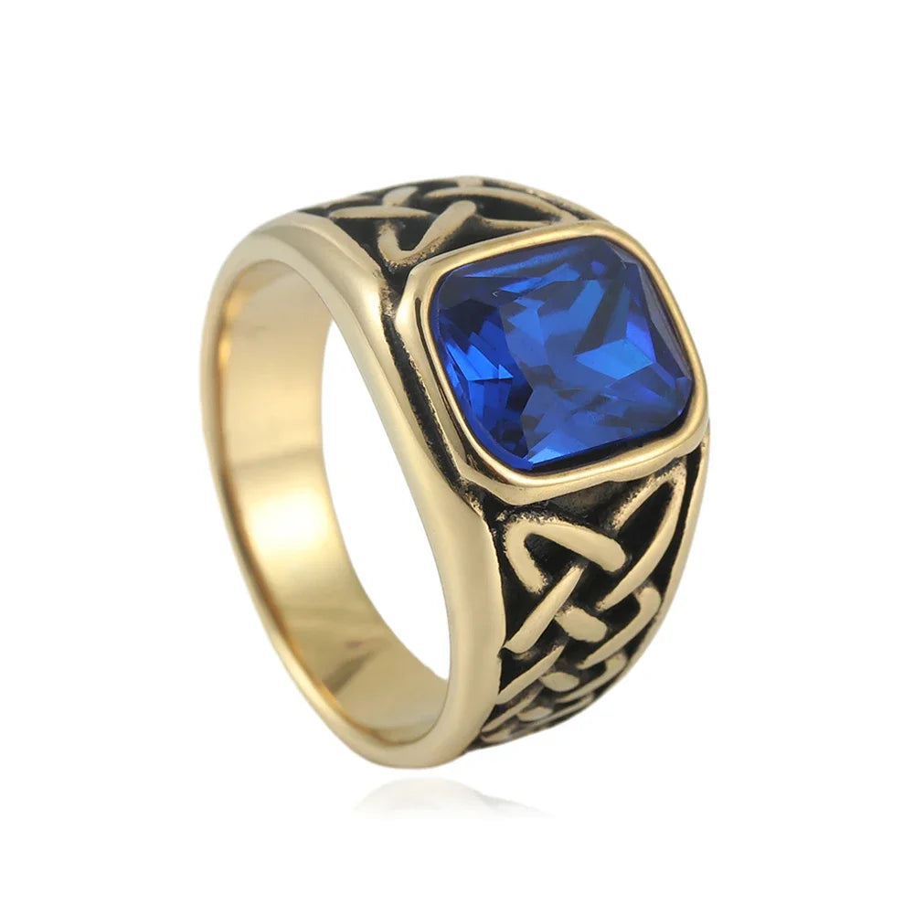 Viking Steel Ring Vintage Nordic Knot Rune Square